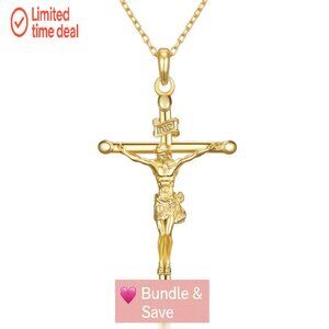 Sterling Silver Crucifix Necklace 18-20 Inch Chain Gold Plated Pendant